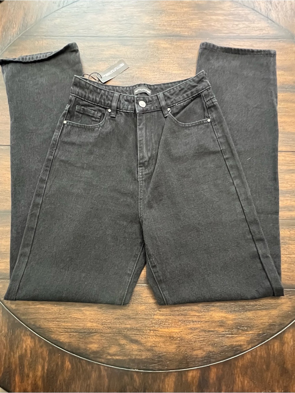 Pretty Little Thing NWT Women’s Split Hem Straight Leg Jeans Black Size 26 Waist